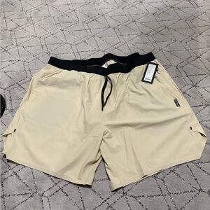 RHONE Beige Ripstop Shorts with Black Accents